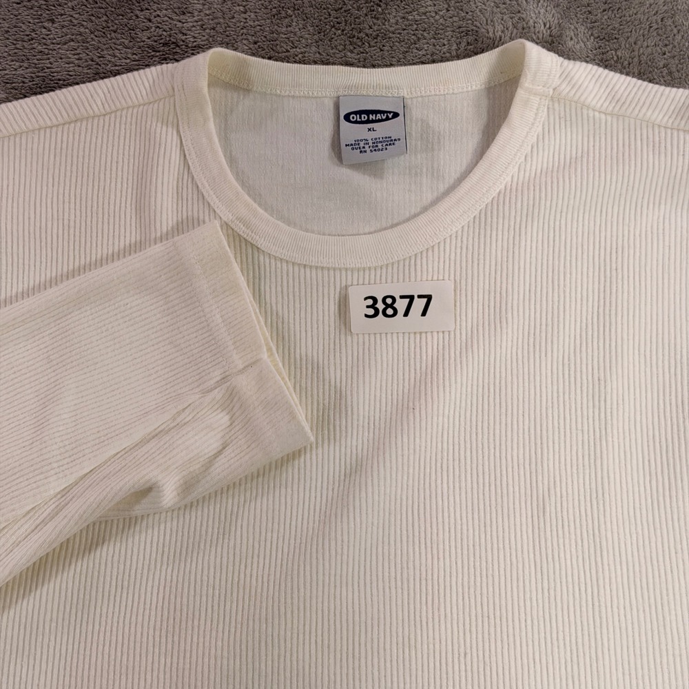 Old Navy Thermal Shirt Mens XL Cream Long Sleeve Ribbed Cotton Crew Neck 3877